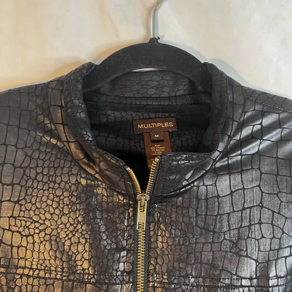 Multiples Faux Leather Faux Crocodile Zip Up Edgy Jacket Size MD‎ Punk Grunge